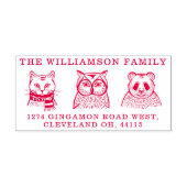 キャットフクロウ&パンダベアアニマルファミリー差出人住所 セルフインキングスタンプ (デザイン)