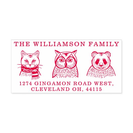 キャットフクロウ&パンダベアアニマルファミリー差出人住所 セルフインキングスタンプ (デザイン)