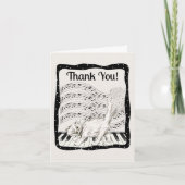 キャットフワフワのテールオンピアノ鍵白黒ドット サンキューカード (正面)