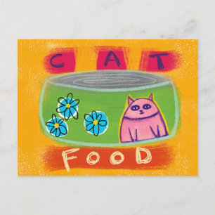 キャットフードグリーン缶おもしろい- Catはがき ポストカード