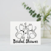 キャットブライダルシャワー招待白黒 モダン インビテーションポストカード (スタンド正面)