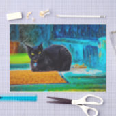 キャットブラック可愛いブルーカラフルオレンジのデコパージュ 薄葉紙 (クラフト)