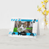 キャットブルーのお父さんの日からHorz Pet写真 カード (黄色い花)