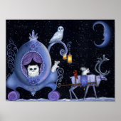 キャットブルーキャリッジ冬フクロウ白い鹿かわいい ポスター (正面)