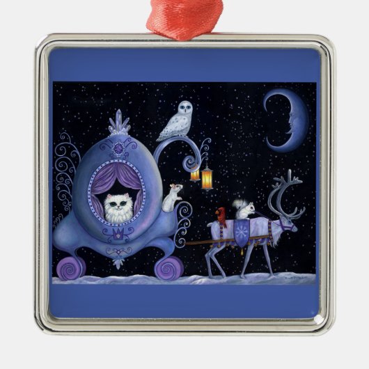 キャットブルーキャリッジ冬フクロウ白い鹿かわいい メタルオーナメント (正面)