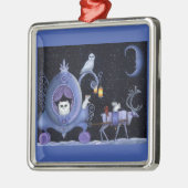 キャットブルーキャリッジ冬フクロウ白い鹿かわいい メタルオーナメント (左)