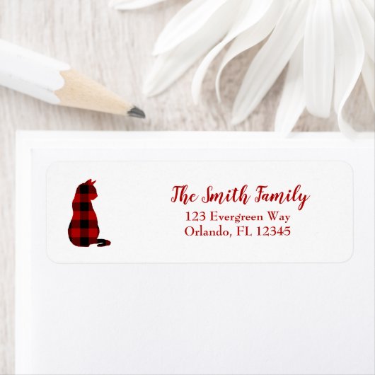 キャットプレイドチェックシルエット差出人住所 ラベル (インサイチュ)