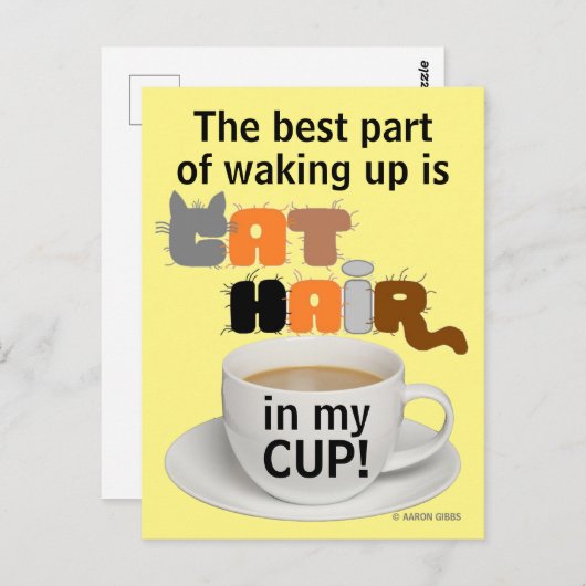 キャットヘアをカップに!猫好きユーモアのあるはがき ポストカード (正面/裏面)