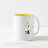 キャットヘアユーモ気にアおもしろいシンプルタイポグラフィ ツートーンマグカップ (正面右)