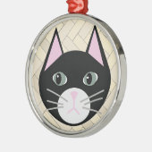 キャットヘリンボーンベージュ メタルオーナメント (左)