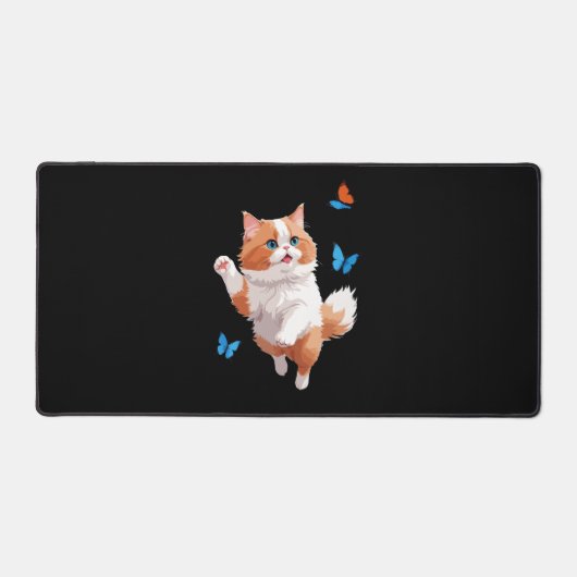 キャットベク絵を描トル愛らしいおもしろい遊の蝶 デスクマット (正面)