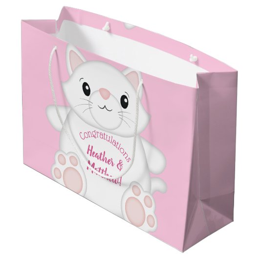 キャットベビーシャワー子猫ピンク ラージペーパーバッグ (裏面アングル)