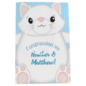キャットベビーシャワー子猫ブルー ミディアムペーパーバッグ (正面)