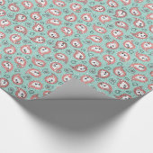 キャットペイズリー-サンゴとミント ラッピングペーパー (角)