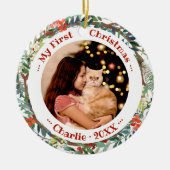キャットペット初めてのクリスマスフォトワードカラーリース セラミックオーナメント (正面)