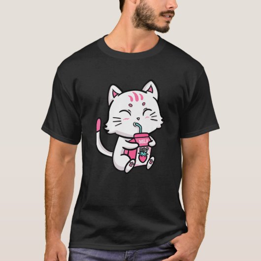 キャットホワイトキットリーベリーミルクアニメMa Tシャツ (正面)