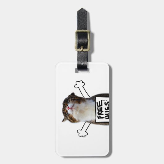 キャットホールディングフリーハグサイン ラゲッジタグ (正面縦)