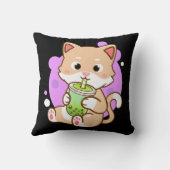 キャットボバかわいいバブルティーアニメ猫ガールズティーンエイジャー クッション (裏面)