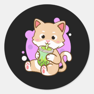 キャットボバかわいいバブルティーアニメ猫ガールズティーンエイジャー ラウンドシール