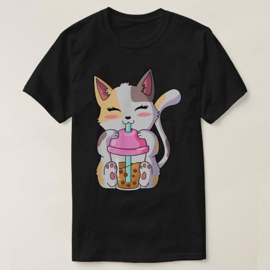 キャットボバティーアニメかわいい猫バブルティーギャ10代のー Tシャツ (デザイン正面)