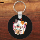 キャットボバティーバブルティーアニメかわいい猫キッズティー キーホルダー (正面)