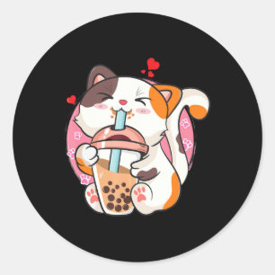 キャットボバティーバブルティーアニメかわいい猫キッズティー ラウンドシール