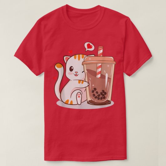 キャットボバティーバブルティーアニメかわいい猫キッズティー Tシャツ (デザイン正面)