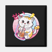 キャットボバティーバブルティー猫好きアニメかわいいネック マグネット (正面)