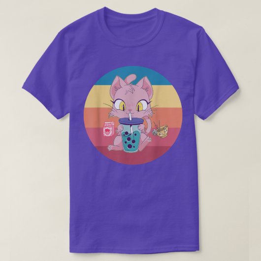 キャットボバブルティーTシャツアニメかわいい猫わら Tシャツ (デザイン正面)