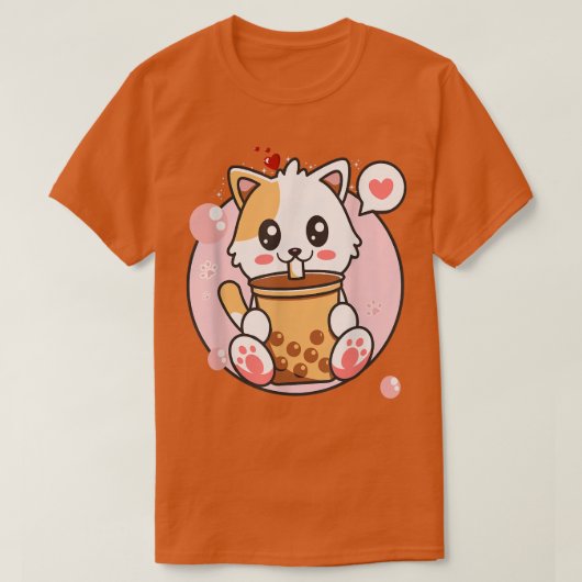 キャットボバ茶バブルティーかわいいアニメガール日本の Tシャツ (デザイン正面)