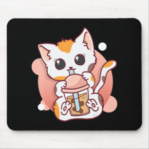 キャットボバ茶バブルティーかわいいアニメ女の子のための猫 マウスパッド