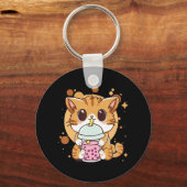 キャットボバ茶バブルティーかわいいアニメ日本の猫 キーホルダー (正面)