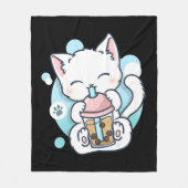 キャットボバ茶バブルティーかわいいアニメ日本の猫 フリースブランケット (正面)
