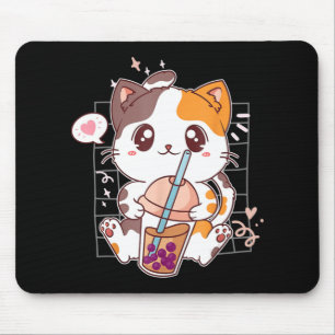 キャットボバ茶バブルティーかわいいアニメ日本の猫 マウスパッド