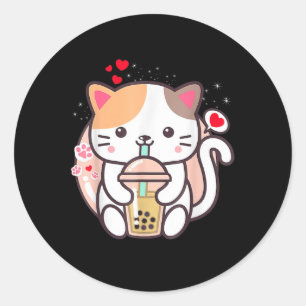 キャットボバ茶バブルティーかわいいアニメ日本の猫 ラウンドシール