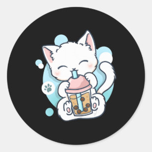 キャットボバ茶バブルティーかわいいアニメ日本の猫 ラウンドシール