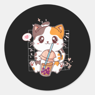 キャットボバ茶バブルティーかわいいアニメ日本の猫 ラウンドシール