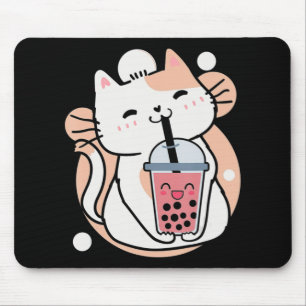 キャットボバ茶バブルティーアニメかわいいネコミルクティー マウスパッド