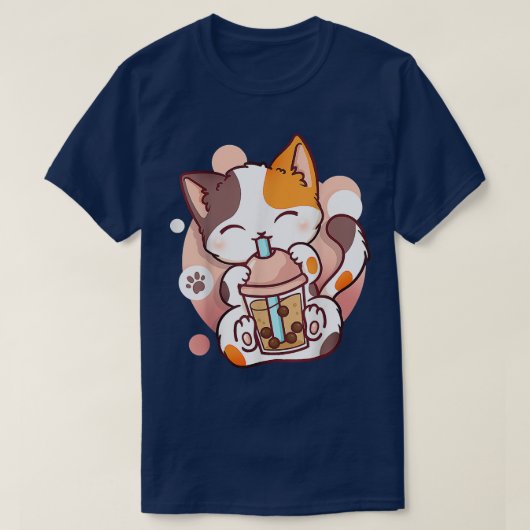 キャットボバ茶バブルティーアニメかわいい女の子 Tシャツ (デザイン正面)