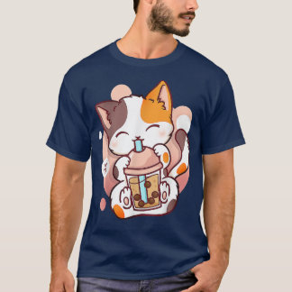 キャットボバ茶バブルティーアニメかわいい女の子 Tシャツ