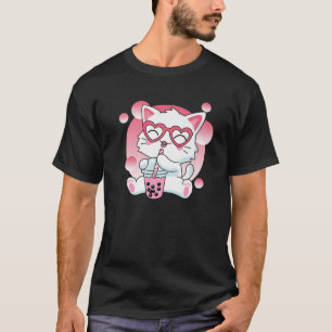 キャットボバ茶バブルティーアニメかわいい女の子 Tシャツ