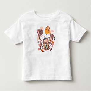 キャットボバ茶バブルティーアニメかわいい女児猫 トドラーTシャツ