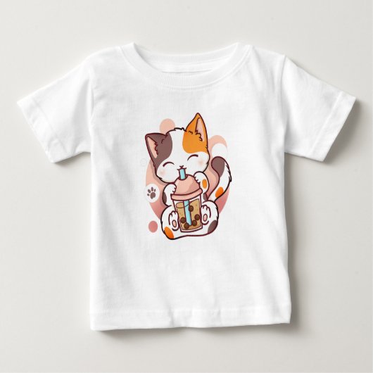 キャットボバ茶バブルティーアニメかわいい女児猫 ベビーTシャツ (正面)