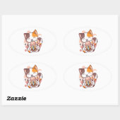 キャットボバ茶バブルティーアニメかわいい女児猫 楕円形シール (シート)