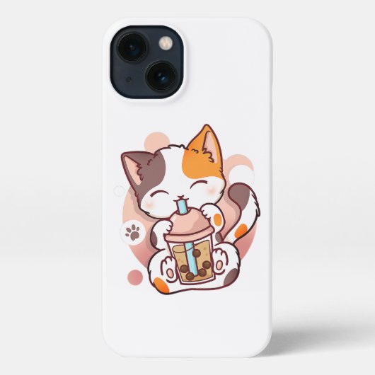 キャットボバ茶バブルティーアニメかわいい女児猫 iPhoneケース (裏面)