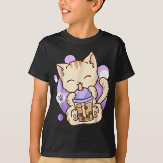 キャットボバ茶バブルティーアニメかわいい女児猫 Tシャツ