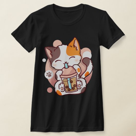 キャットボバ茶バブルティーアニメかわいい寧子 Tシャツ (レイダウン)