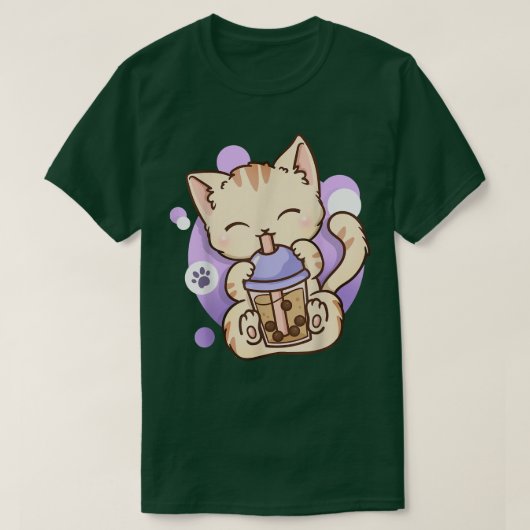 キャットボバ茶バブルティーアニメかわいい寧子 Tシャツ (デザイン正面)