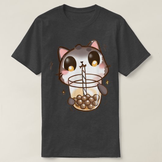 キャットボバ茶バブルティーアニメかわいい寧子 Tシャツ (デザイン正面)