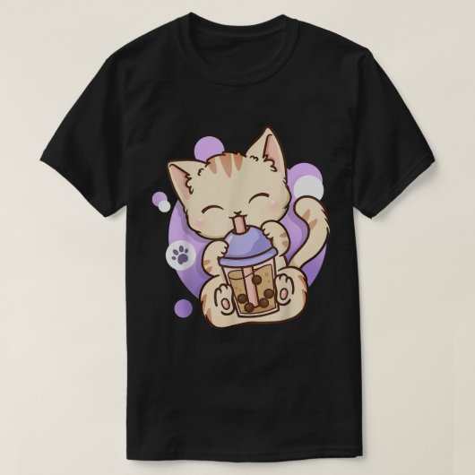 キャットボバ茶バブルティーアニメかわいい寧子 Tシャツ (デザイン正面)